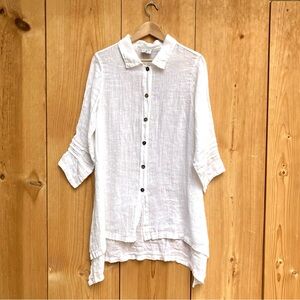 CMC Click Semi-Sheer White Linen Skort Sleeve Button Up Top Sz Medium